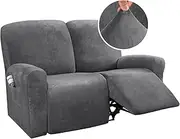 Smarcute 6 Piece Recliner Chair Cover Velvet Stretch Reclining Sofa Cover Couch Cover for 2 Cushion Seat Sofa Slipcover Furniture Covers Form Fit Removalable Thick Soft Washable (2 Seater, Grey)