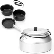 Oimzzr Cooking Pots Pans Kettle Set Lightweight Portable Camping Cookware Mess Kit for Camping Hiking Picnic Silver