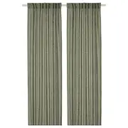 DYTÅG curtains, 1 pair, grey-green/with heading tape, 145x250 cm