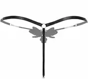 [Generic] Submissive Lingerie for Women Leather Panties Embroidery V-String Size Underwear Sexy Lady G-String Long Lingerie