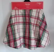 Martha Stewart Ivory Cream Tartan Plaid Burlap Christmas Tree Skirt Large 52"