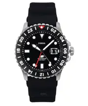 Fossil Blue GMT Silicone Strap Analog Black Dial Quartz FS6036 100M Mens Watch