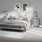 2 PCS Bedside Table Side Cabinet Nightstand Storage 2 Compartments Concrete Grey