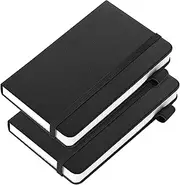 (2 Pack) Pocket Notebook Notepad,3.5" x 5.5" Ruled PU Leather Hardcover Small notepads Mini Journal Dairy with 120Gsm Thick Paper, Pen Holder,Inner Pocket,Elastic Closure-Black