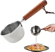 2 Pack Butter Warmer Pot Stainless Steel Milk Warmer with Wooden Handle for Seafood, Mini Butter Melting Pot Small Saucepan (Silvery, One Size)