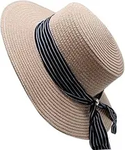 [BABESA] Straw Cowboy Hat,Out Beach Hat,Woven Sun Hat,Summer Sun Hats Female Summer Japanese Straw Hat with Pearl Stripe Student Sun Visor Cap Breathable Sunshade Straw Hat (Color : Pink) (Color : Pink)