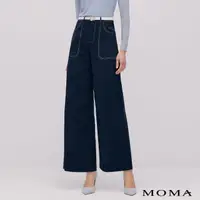 在飛比找momo購物網優惠-【MOMA】休閒壓線錦棉寬褲(兩色)