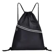 Drawstring Double Shoulders Sports Backpack Bag with Earphone Line Hole (Black)