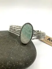 NWT Anju Handcrafted Silver-Tone Cuff Bracelet With Amazonite