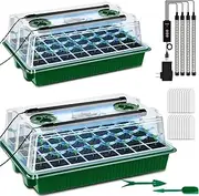 CNNIK 2pcs 80 Cells Seed Starter Tray with Grow Light Indoor Adjustable Brightness Seeds Starter Kit with Lid Plastic Planting Trays Mini Greenhouse Garden