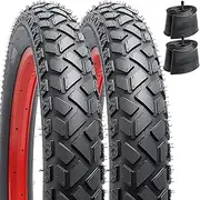 2 Pcs 20" Fat E-Bike Tires 20 x 3.0 (74-406) and Heavy Duty Bike Tubes 20x2.5/3.0 AV32mm Schrader Valve Compatible with 20x3 All-Terrain Directional Tread Bicycle Tires and Tubes (Y-1329)