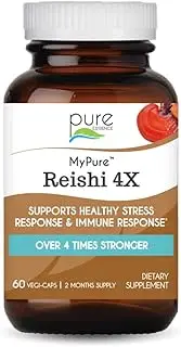 MyPure Reishi 4X Mushroom Extract Supplement by Pure Essence - 100% from Fruiting Bodies to Support The Immune System, Combat Stress, Build Energy - 60 Caps
