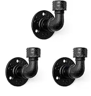 Bathroom Towel Hooks for Hanging - Home TZH 3 Pack Vintage Industrial Pipe Towel Holder Black Wall Mounted Heavy Duty Hook Decorative for Farmhouse Kitchen (3, Black)