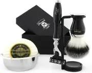 Mens Shaving Set with 3 Edge Blade Shaving Razor & Synthetic Shaving Brush Stand