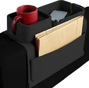 Couch Cup Holder Tray Silicone Sofa Armrest Tray with Side Pockets Anti Spill and Anti Slip Couch Caddy Large Anti Spill and Anti Slip Big Couch Caddy Perfect for Sofa Lover (Black)