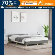 Bed Frame with Headboard Dark Grey 137x187 cm Double Fabric Modern Bedroom 47454
