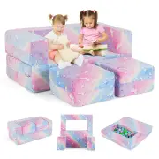 Costway2 Seater Kids Play Couch Glow in the Dark Modular Sofa Play Set-Multicolour