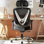 [HOLLUDLE] Ergonomic Mesh Office Chair - 3D Adjustable Lumbar Support, 3D Armrests, V-Shaped Back | Adjustable Desk Chair for Office & Home, Black