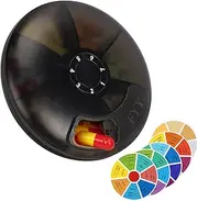 FYY Travel Weekly Pill Organiser - Push Button Pill Box Rotate 7 Compartments Daily Pill Case Portable Pill Dispenser Medicine Case with Labels for Vitamin/Fish Oil/Pills/Supplements Black