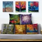 Colorful Painting Decorative Trees Flowers Printed Pillowcase Cushion Cover