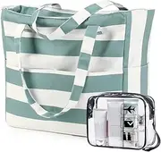 [CAMTOP] Waterproof Beach Tote Bag for Women Girls with Zipper Foldable Sandproof Pool Swim Bag Travel Carry On Gym