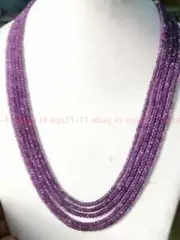 5 Rows 2x4mm Faceted Purple Amethyst Rondelle Gemstone Beaded Necklace 17-21''