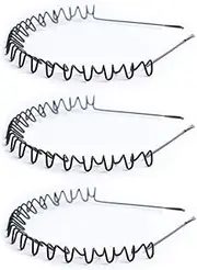 [3 Pack] Metal Hair Band for Men Women's Headbands, Wavy Spring Sports Hairband for Hoop Clip, Elastic Non Slip Wide Headwear Outdoor Accessories