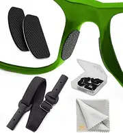 Glasses Nose Grips Non Slip - Eyeglass Nose Pads Anti Slip 0.5 mm - 6 Pairs Nose Bridge Pads for Glasses - Silicone Glasses Nose Pad (Black Pads & Black Glasses Strap)