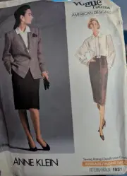 Vogue Pattern 1931 Anne Klein Uncut Misses Jacket Blouse and Skirt Size 12 Uncut