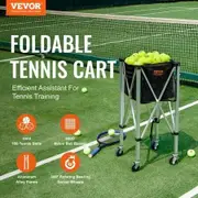 Foldable Tennis Ball Hopper Holds 150 Tennis Balls Lightweight Aluminum Alloy Tennis Ball Basket Cart with Wheels Removable Bag Carry Bag Portable Sports