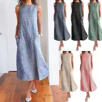 在飛比找Yahoo!奇摩拍賣優惠-Cotton linen sleeveless dress速