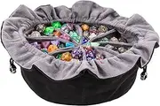 Large DND Dice Drawstring Bags with Pockets Black Storage Bag for RPG MTG Game Dices Capacity Over 200 Dice