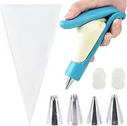 TAKUZA Decorating Pen Set, Cake Decorating Syringe with 10 Disposable Piping Bags and 4 Pieces Stainless Steel Piping Nozzles, 2 Couplings Cream Syringe Set for Biscuits and Cakes Cake Decoration