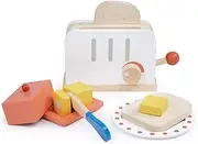 Rise & Shine Toaster Set - Fun Wooden Breakfast Toy for Kids by Mentari with Wooden Toast and Accessories, 20 cm