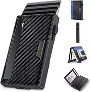 [ALFUEL] Pop-Up Wallet for Men - Slim Metal RFID Blocking Card Holder, Holds 10 Cards with Money Clip & Magnetic Closure (Carbon Fiber), Carbon Fiber, Small, Minimalist Men's Wallet for Credit Cards