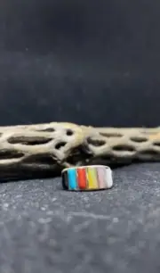 Handmade Zuni Inlay Multi-Color / multistone Sterling Silver band Ring Size 6