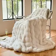 Super Soft Large Faux Fur Winter Blanket Throw Rug 160x200cm White