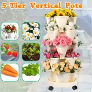 Stackable 5-Tier Stacking Planters with Tray Flow Grid System Vertical Garden