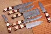Set Of 7 Handmade Damascus Steel Chef Knives Set Kitchen Knives With Sheath