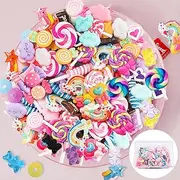 LOSYHU 220 Pieces Mixed Slime Charms Resin Fake Candy Charms Kawaii Cute Set Sweet Embellishments Assorted Flatback Slime Beads for DIY Crafts and Ornament Scrapbooking, with Storage Box