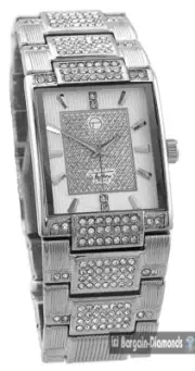 Mens 31x65 mm Rectangle Silver CZ Clubbing Watch/Case Silver Dial 7.5" Metal CZ