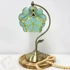 Bedside Table Lamp Stained Glass Blossom Flower Petal with Brass Base Stepless D