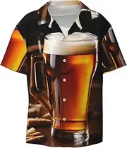 [YANYU] Beer Print Hawaiian Shirts Men Short Sleeve Button Down Cuban Collar Shirt Summer Beach Days