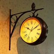 Outdoor Garden Wall Clock, Indoor and Outdoor Decorative Wall Clocks ，13 inch Classical Paddington Station Wall Clock, Double-Sided Garden Wall Clock, Outdoor Wall Clock with External Bracket