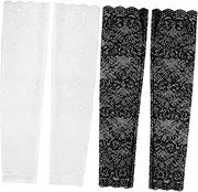 [FOMIYES] 2Pairs Elegant Lace Arm Sleeves Floral Pattern Elbow Covers for Brides Tea Parties and Weddings Stylish Sun Protection for Women Comfortable Elastic Fit