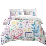Funny Multi Colored Back to School Kit Quilt Cover