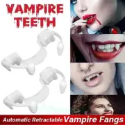 2xRetractable Vampire Teeth Halloween Cosplay Makeup Zombie Teeth Horrific Fangs