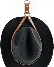 Cowboy Hat Holder Rack - Western Hat Rack Rope,Cowboy Caps Storage Rope Faux Brown Leather Wall Mount Metal Chromed Alloy Buckle for Sun Borato
