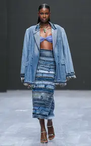 [BOYEDOE] Odeneho Patchwork Denim Midi Skirt