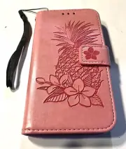 iPhone 11 Pro Wallet Case Pineapple Design Card Holder Blush Pink Color.